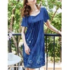 image:imageEkouaer Womens Nightgown House Dress with Pockets Short Sleeve Moo MoosNavy Blue Ethnic Style