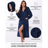 image:imageEkouaer Womens Plush Robes Long Soft Jacquard Fluffy Bathrobe Hooded RobeB Navy Blue