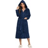 image:imageEkouaer Womens Plush Robes Long Soft Jacquard Fluffy Bathrobe Hooded RobeB Navy Blue