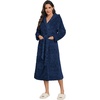 image:imageEkouaer Womens Plush Robes Long Soft Jacquard Fluffy Bathrobe Hooded RobeB Navy Blue