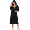 image:imageEkouaer Womens Plush Robes Long Soft Jacquard Fluffy Bathrobe Hooded RobeBlack