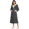 image:imageEkouaer Womens Plush Robes Long Soft Jacquard Fluffy Bathrobe Hooded RobeDark Grey