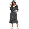 image:imageEkouaer Womens Plush Robes Long Soft Jacquard Fluffy Bathrobe Hooded RobeDark Grey
