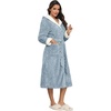 image:imageEkouaer Womens Plush Robes Long Soft Jacquard Fluffy Bathrobe Hooded RobeLight Blue
