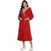 image:imageEkouaer Womens Plush Robes Long Soft Jacquard Fluffy Bathrobe Hooded RobeRed