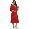 image:imageEkouaer Womens Plush Robes Long Soft Jacquard Fluffy Bathrobe Hooded RobeRed