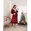 image:imageEkouaer Womens Plush Robes Long Soft Jacquard Fluffy Bathrobe Hooded RobeRed Black Plaid