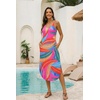 image:imageEkouaer Womens Swimsuit Beach Cover Up Dress Spaghetti Strap Cover UpMulticolor Leaves