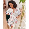 image:imageEkouaer Zip Up Robes for Women Short Knit Bathrobe with PocketsWhite Pink Flower