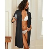 image:imageEkouaer Zipper Robes for Women 34 Sleeve Waffle Knit Bathrobe Lightweight Short Housecoat with Pockets Soft LoungewearBlack