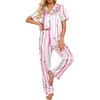 image:imageEkouaer 2 Piece Satin Short Sleeve Pajamas Set Button Down SleepwearColorful Striped Stars