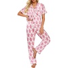 image:imageEkouaer 2 Piece Satin Short Sleeve Pajamas Set Button Down SleepwearPink Monkey
