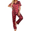 image:imageEkouaer 2 Piece Satin Short Sleeve Pajamas Set Button Down SleepwearRed Loved