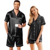 image:imageEkouaer Couple Matching Pajamas Sets Silk Short Sleeve Button Up SleepwearBlack