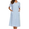 image:imageEkouaer House Dress for Women with Pockets Duster Button Down NightgownBlue Stripes