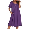 image:imageEkouaer House Dress for Women with Pockets Short Sleeve Moo Moos NightgownsDeep Purple