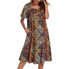 image:imageEkouaer House Dress for Women with Pockets Short Sleeve Moo Moos NightgownsEthnic Print Brown
