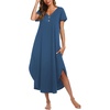 image:imageEkouaer Long Nightgowns For Women Short Sleeve Midi Nightgown With PocketsNavy