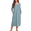 image:imageEkouaer Long Sleeve Nightgowns for Women Sleep Shirt Henley Sleep DressGreen