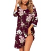 image:imageEkouaer Nightgowns for Women 34 Sleeve Nightgown Pleated SleepshirtsFloral Wine Red