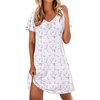 image:imageEkouaer Nightgowns for Women Short Sleeve Night Gown Comfy Sleep ShirtWhite Flowers