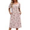 image:imageEkouaer Nightgowns for Women with Pockets Short Sleeve Henley SleepshirtsPink Floral Leaf