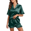 image:imageEkouaer Satin Pajama Set for Women 2 Piece Pj Sets Short Sleeve SleepwearLake Green