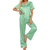image:imageEkouaer Silk Pajamas for Womens Set 2 Piece Fall Pjs Button Down SleepwearGreen White Stripe