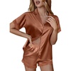 image:imageEkouaer Women Lace Satin Pajama Set Button Down Silk Pjs Shorts Set XSXXLBrown