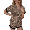 image:imageEkouaer Women Lace Satin Pajama Set Button Down Silk Pjs Shorts Set XSXXLBrown Leopard