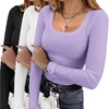 image:imageEkouaer Womens 3 Pack Long Sleeve Shirts Square Neck Thermal UndershirtsBlackWhiteLavender