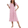 image:imageEkouaer Womens Cotton Nightgown Long Short Sleeve House Dress with PocketsPink Flower