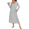 image:imageEkouaer Womens Long Sleeve Nightgowns Full Length Sleep Dress SleepshirtsLight Grey