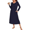 image:imageEkouaer Womens Long Sleeve Nightgowns Full Length Sleep Dress SleepshirtsNavy Blue