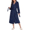 image:imageEkouaer Womens Plush Robes Long Soft Jacquard Fluffy Bathrobe Hooded RobeB Navy Blue