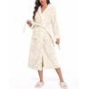 image:imageEkouaer Womens Plush Robes Long Soft Jacquard Fluffy Bathrobe Hooded RobeB White
