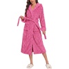 image:imageEkouaer Womens Plush Robes Long Soft Jacquard Fluffy Bathrobe Hooded RobeRose Red