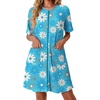 image:imageEkouaer Zip Up Robes for Women Short Knit Bathrobe with PocketsBlue White Flower