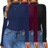 image:imageTurtleneck Tops for Women Long Sleeve Mock Neck Shirts Undershirts 3 PackBlackNavy BlueRed