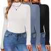 image:imageTurtleneck Tops for Women Long Sleeve Mock Neck Shirts Undershirts 3 PackBlackWhiteGray Blue