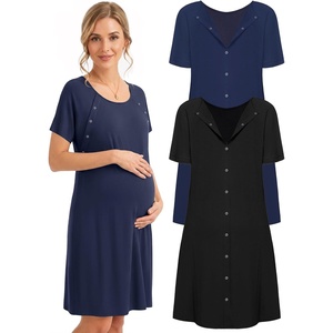 image:image2 Pack Labor and Delivery Gown 3 in 1 Maternity Nursing Hospital Nightgown2 Pcs  Black  Blue
