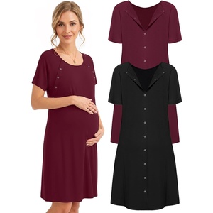 image:image2 Pack Labor and Delivery Gown 3 in 1 Maternity Nursing Hospital Nightgown2 Pcs  Black  Dark Red