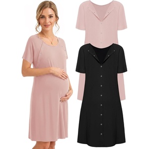 image:image2 Pack Labor and Delivery Gown 3 in 1 Maternity Nursing Hospital Nightgown2 Pcs  Black  Dirty Pink