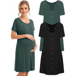 image:image2 Pack Labor and Delivery Gown 3 in 1 Maternity Nursing Hospital Nightgown2 Pcs  Black  Lake Green
