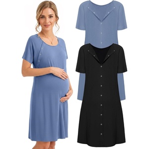 image:image2 Pack Labor and Delivery Gown 3 in 1 Maternity Nursing Hospital Nightgown2 Pcs  Black  Light Blue