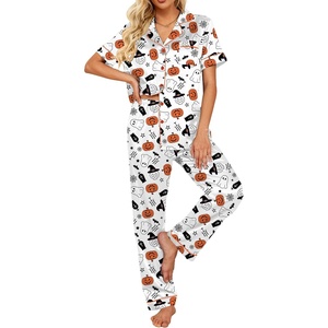 image:imageEkouaer 2 Piece Satin Short Sleeve Pajamas Set Button Down SleepwearHalloween Ghost