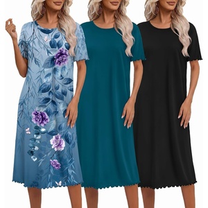 image:imageEkouaer 3 Pack Long Nightgowns for Women Ruffle House DressBlackblue Greencontinuous Floral Pattern