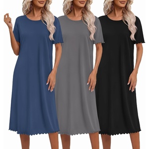 image:imageEkouaer 3 Pack Long Nightgowns for Women Ruffle House DressBlackdeep Graynavy