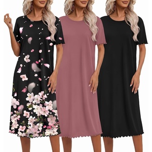 image:imageEkouaer 3 Pack Long Nightgowns for Women Ruffle House DressBlackdeep Pinkfloral Black