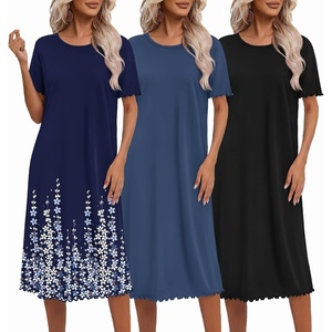 image:imageEkouaer 3 Pack Long Nightgowns for Women Ruffle House DressBlacknavysilhouette Florals